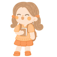 cute girl student happy going to school or summer kid camp activity backpack travel trip camping. child go back to school.