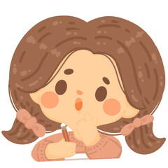 cute student in classroom , kid curious in lesson ,  back to school learning activity.sitting on desk working for homework. school child posture. 