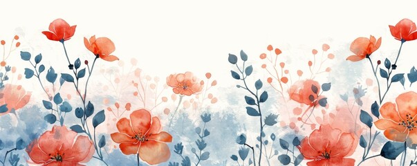 Beautiful watercolor illustration of red and blue flowers on a white background