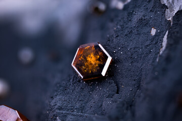 Micro perfect Hexagonal Vanadinite crystal. photography extreme close-up. Specimen from Mibladen,...