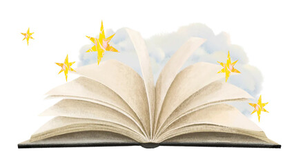 Sparkly open book png, education remix, transparent background