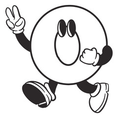Circle character png, retro illustration, transparent background