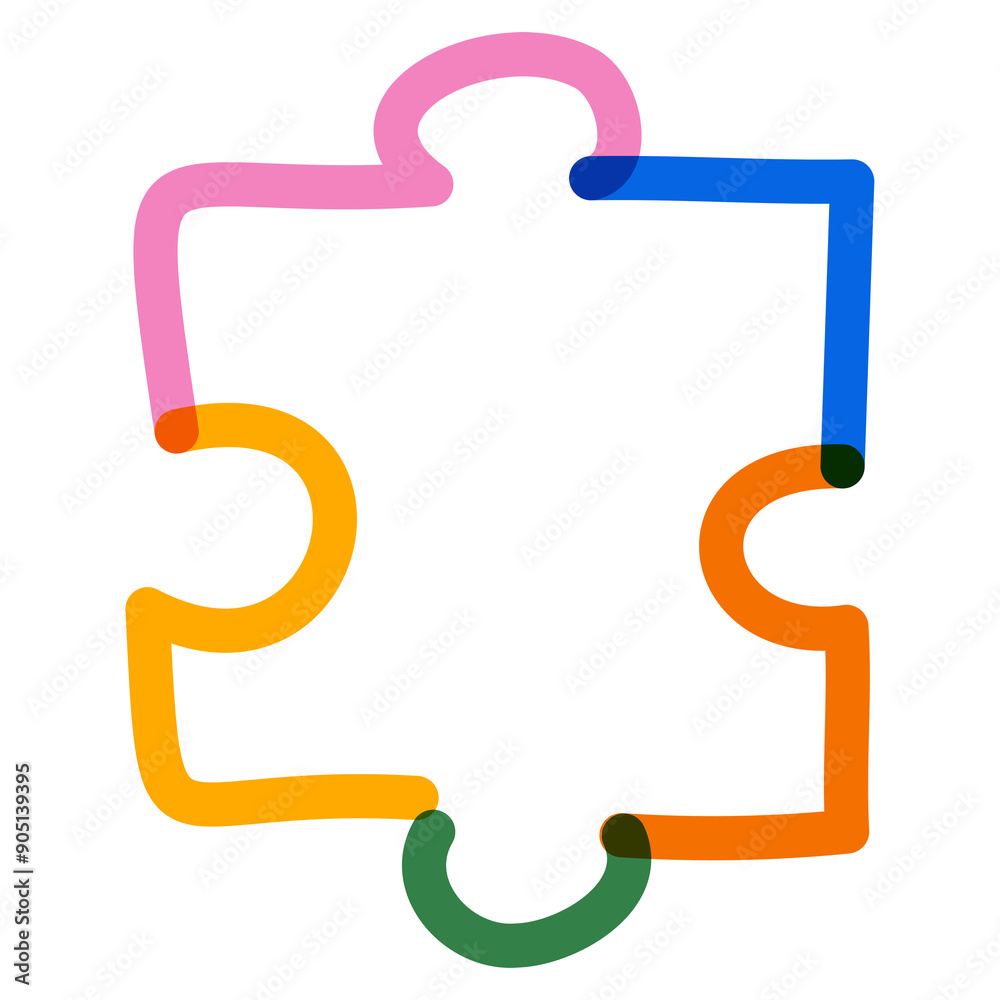 Sticker Png colorful puzzle doodle line art, transparent background