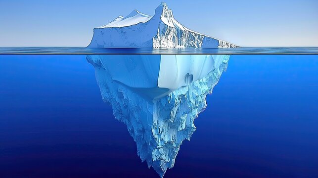 A large iceberg is floating in the ocean