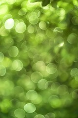 Fototapeta premium Glowing sunlight on blurred green foliage creates a vibrant, abstract bokeh background in nature.