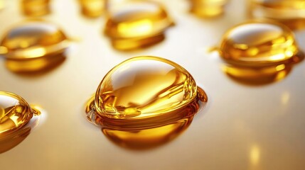 Shiny golden oil droplets set cut out, displaying their rich and glossy appearance.
