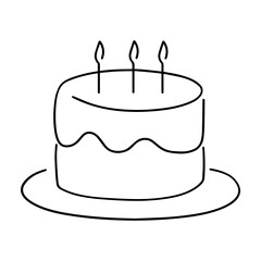 Birthday cake png, minimal line art illustration, transparent background