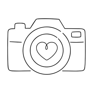 Digital camera png, minimal line art illustration, transparent background