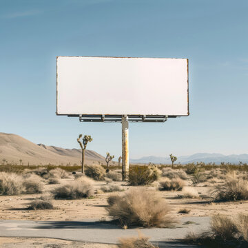 Empty Billboard in Arid Desert Landscape
