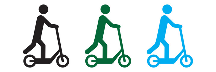 Electric scooter with man icon, kick bike ride, fast city bicycle, people lifestyle, generation, motion future technology, thin line symbol on white background - Vector illustration. © Oliver Vandenberg