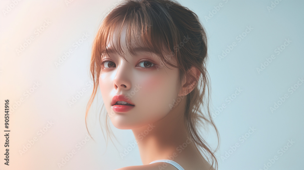 Poster 美肌の若くて可愛いアジア人女性モデルの美容ポートレート｜日本、韓国、中国