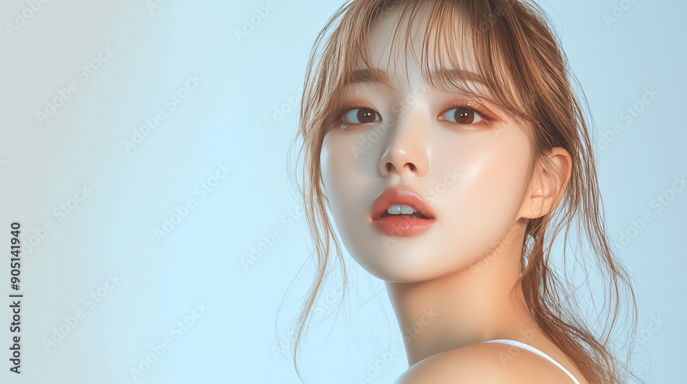Poster 美肌の若くて可愛いアジア人女性モデルの美容ポートレート｜日本、韓国、中国