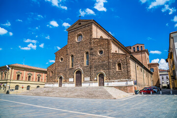 A view across the cathedral in Popolo square in Faenza, Italy  in summertime