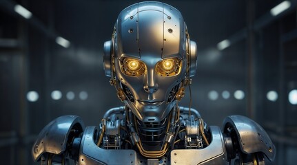 Fototapeta premium A futuristic robot that features illuminated eyes as part of an advanced technology concept