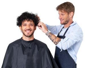 Png Men’s barber shop mockup with hairstylist jobs and career campaign