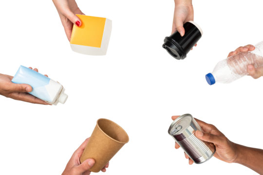 Png Recyclable wastes hand mockup for environment campaign