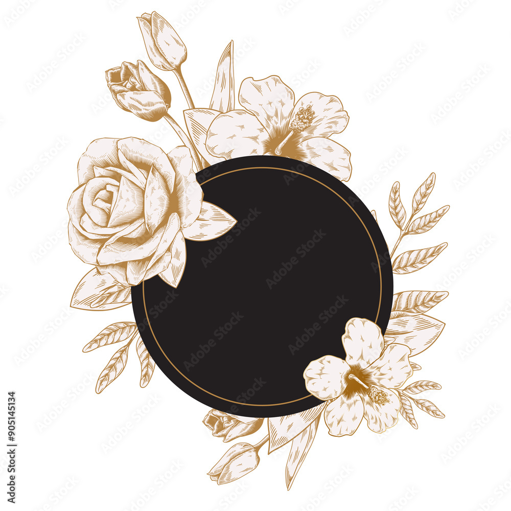 Canvas Prints Round gold floral badge design element