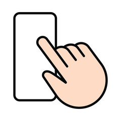 Hands holding mobile phones icon. Fingers touching, tapping, scrolling smartphone screens, using applications. People handling with cellphones. Flat vector illustration isolated on white background