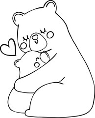 Retro Mothers Day Bear and baby outline 