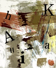 Gordijnen abstract background composition, design template with paint strokes, splashes and letter © Kirsten Hinte