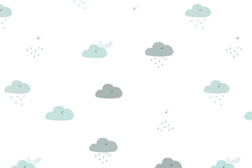 Png seasonal clouds seamless pattern cute background in rainy and snowy weather theme