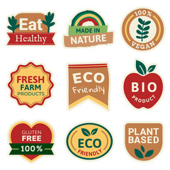 Png organic products badges set for food marketing campaigns