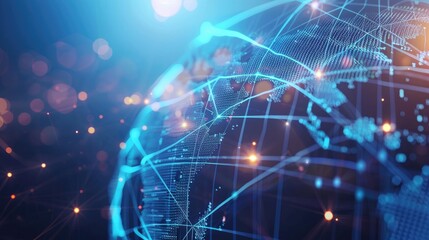 Obraz premium Digital globe featuring a blue connection network, highlighting global communication concepts.
