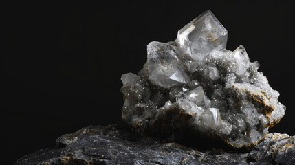 Spodumene mineral with lithium commercial lithium source Black background with space for text