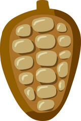 Cocoa beans flat illustration. Cartoon chocolate beans from cocoa tree. Natural nut and brown seed. Fruit sweet ingredient food on white background