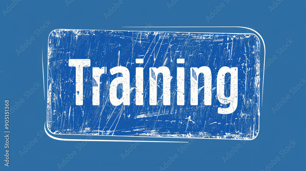 Poster rubber stamp training emblem on blue background with grunge effect, symbolizing professional growth 