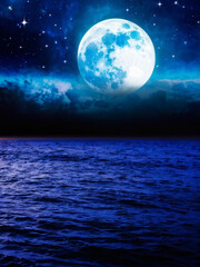 Celestial Full Moon over Dreamy Ocean
