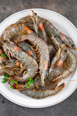 shrimp raw seafood prawns natural food fresh appetizer meal food snack on the table copy space food background rustic keto or paleo diet Pescetarian
