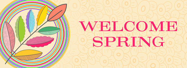 Welcome Spring Colorful Foliage Leaves Circular Design Element Text 