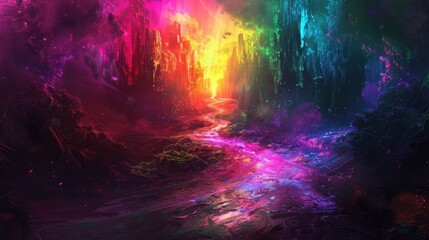 194. Muddy Trails, movie style, vibrant hues, abstract shapes, eye level, bright light, smoke, reflections,