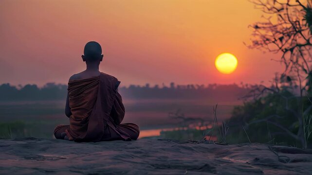 Meditation in a peaceful place on the sunset