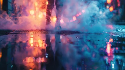 194. Muddy Trails, movie style, vibrant hues, abstract shapes, eye level, bright light, smoke, reflections,