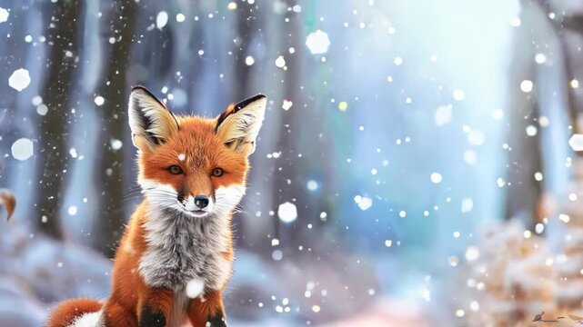 Adorable red fox in the snow. Charming winter scene.