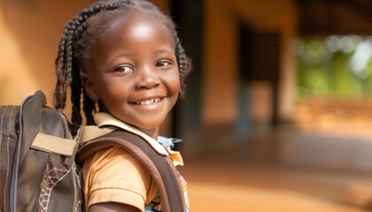 African Girl Smiling While Entering School