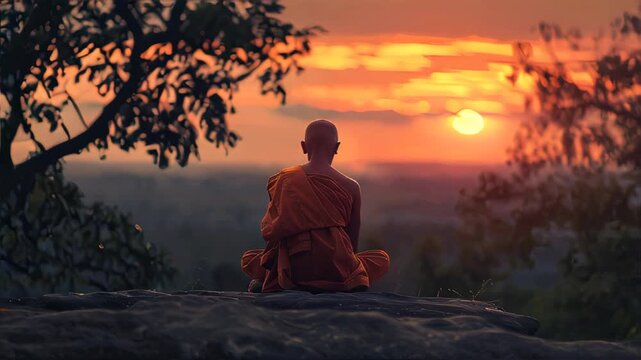 Meditation in a peaceful place on the sunset