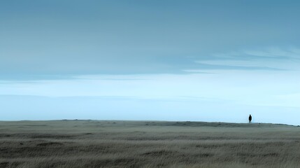 Fototapeta premium Single Figure Standing in Field with Cloudy Sky