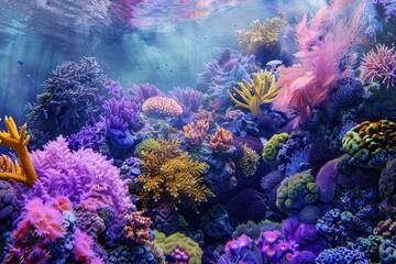 A vibrant underwater scene of colorful coral reef and fish