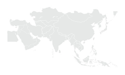 Asia map Grayscale,isolated on white background for website layouts,background,education, precise,customizable,Travel worldwide,map silhouette backdrop,earth geography, political,reports.