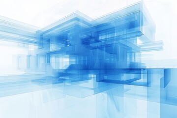 Obraz premium Transparent architectural model in blue highlighting futuristic design principles and spatial aesthetics.