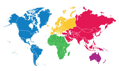 Map of the world with individual colors for website layouts,background, education, precise, customizable, Travel worldwide,map silhouette backdrop,earth geography,political, reports.