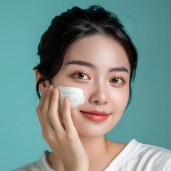 Beautiful Asian Woman Applying Facial Mask