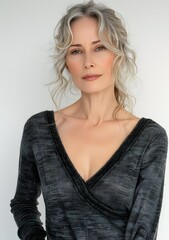 Fototapeta premium Portrait of a beautiful woman with gray hair