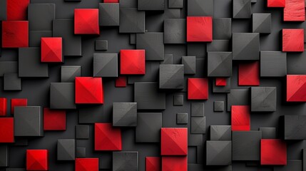 Abstract Red and Black Geometric Wall Art Composition
