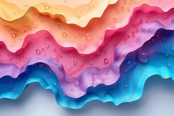 Abstract Colorful Paper Layers with Water Droplets - Perfect for Modern Design, Art Projects, and Backgrounds