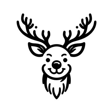 recommend clip art: a simple Christmas reindeer head, smile, black line stencil artwork isolated on white background PNG