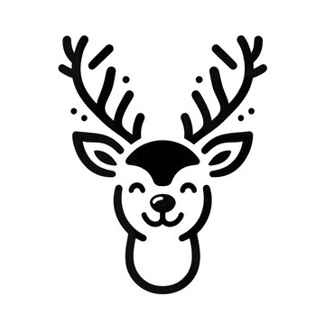 recommend clip art: a simple Christmas reindeer head, smile, black line stencil artwork isolated on white background PNG